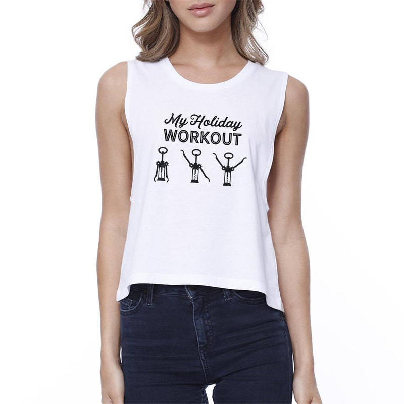 My Holiday Workout Womens White Crop Top