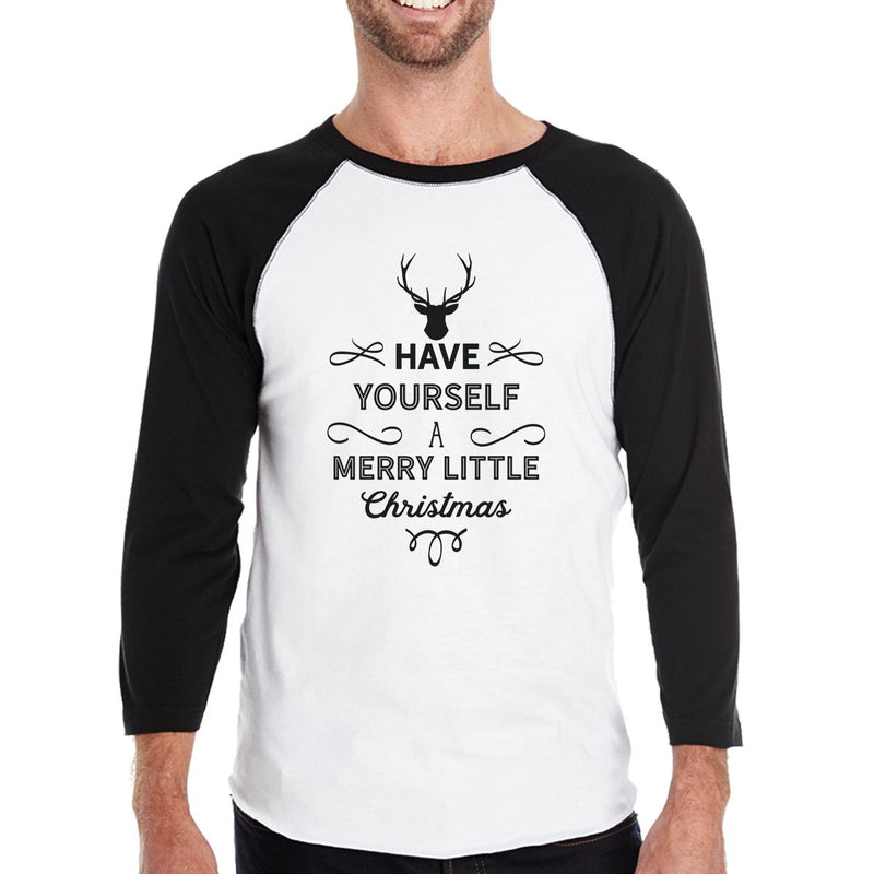 Have Yourself A Merry Little Christmas Mens Black And White Baseball Shirt