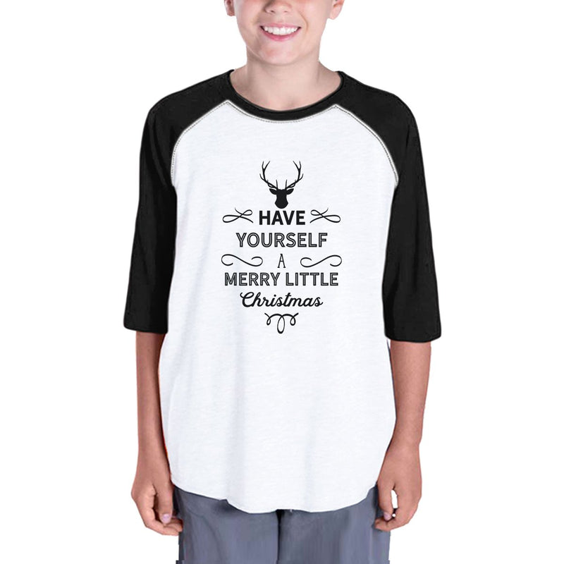 Have Yourself A Merry Little Christmas Kids Black And White Baseball Shirt