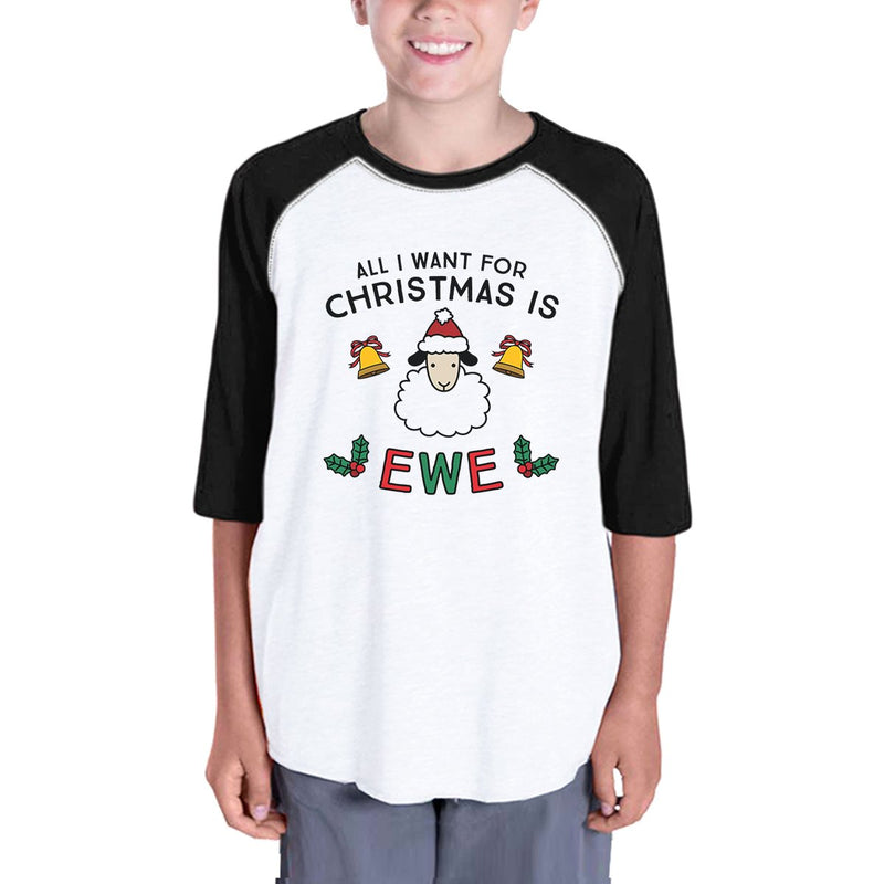 All I Want For Christmas Is Ewe Kids Black And White Baseball Shirt