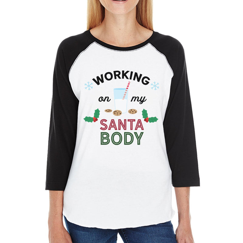 Working On My Santa Body Womens Black And White Baseball Shirt