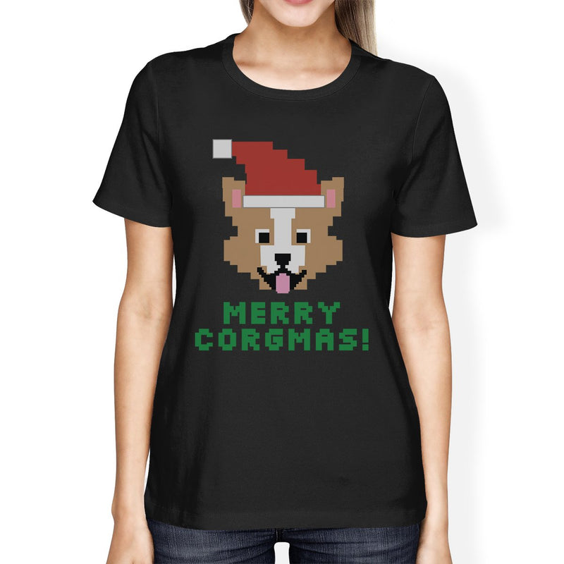Merry Corgmas Corgi Womens Black Shirt