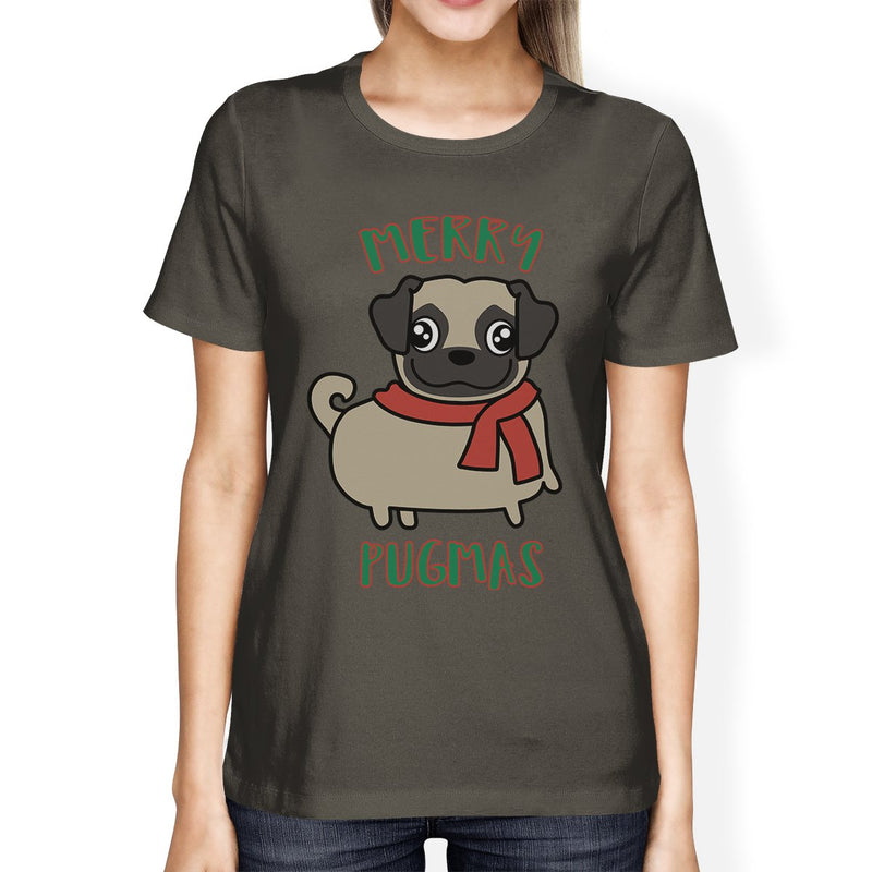 Merry Pugmas Pug Womens Dark Grey Shirt