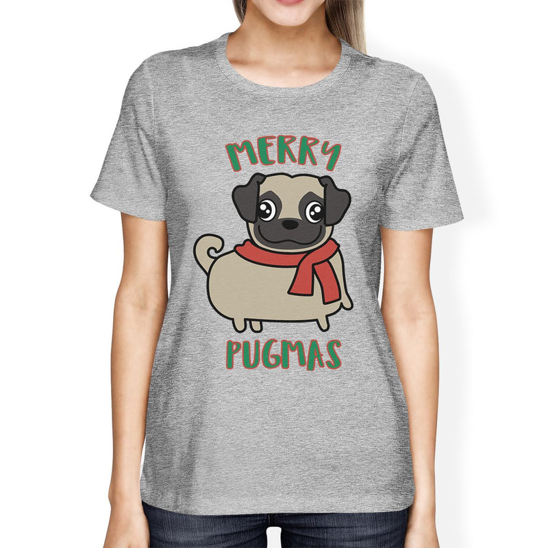 Merry Pugmas Pug Womens Grey Shirt