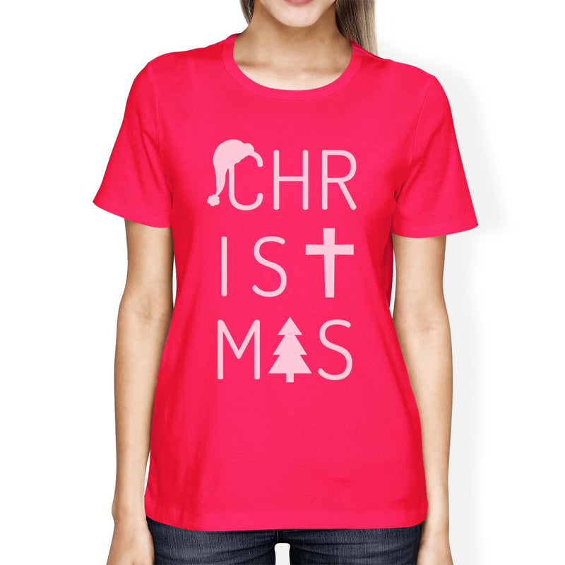 Christmas Letters Womens Hot Pink Shirt