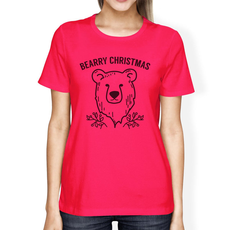 Bearry Christmas Bear Womens Hot Pink Shirt