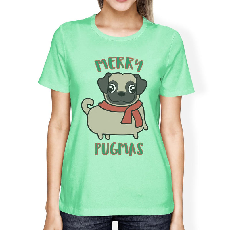 Merry Pugmas Pug Womens Mint Shirt