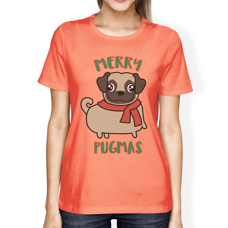 Merry Pugmas Pug Womens Peach Shirt