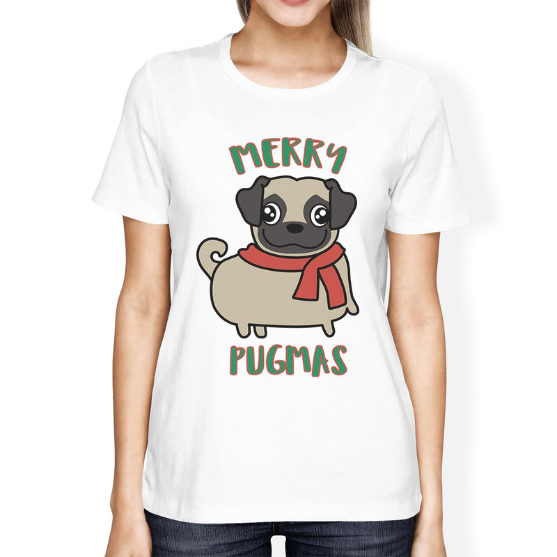 Merry Pugmas Pug Womens White Shirt