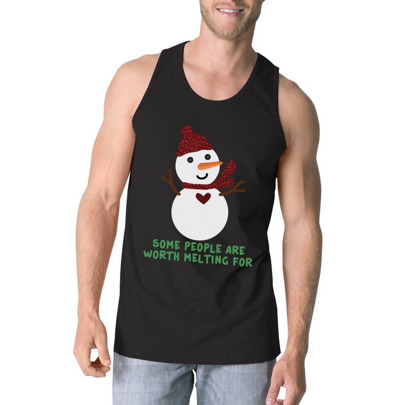Some People Are Worth Melting For Snowman Mens Black Tank Top