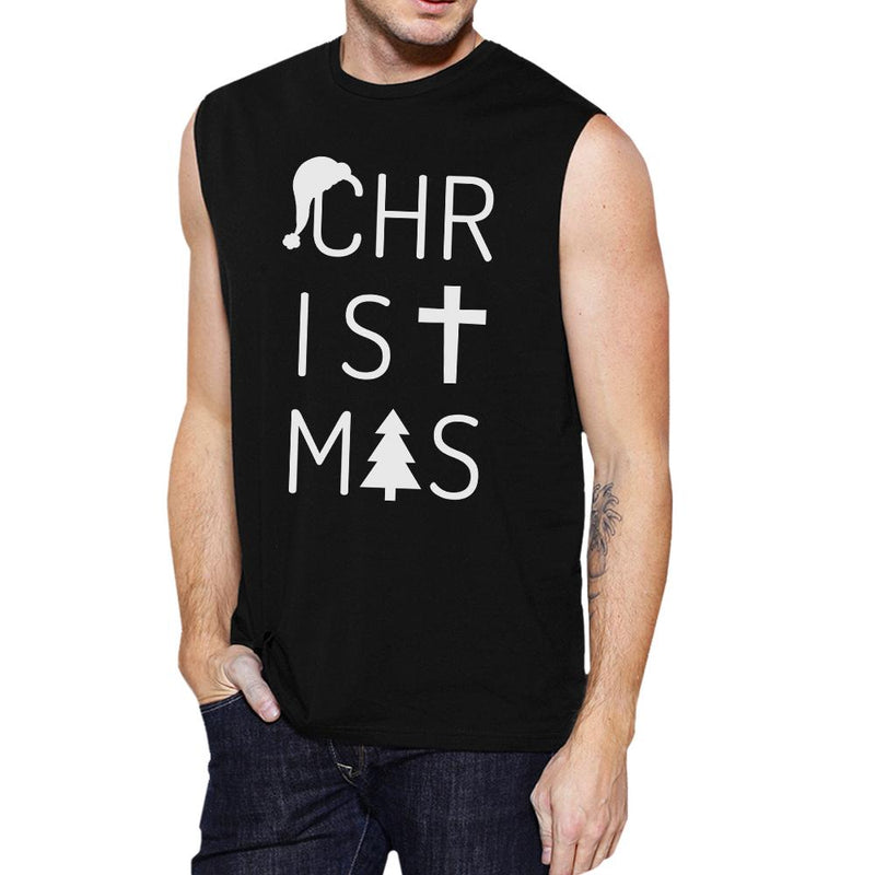 Christmas Letters Mens Black Muscle Top