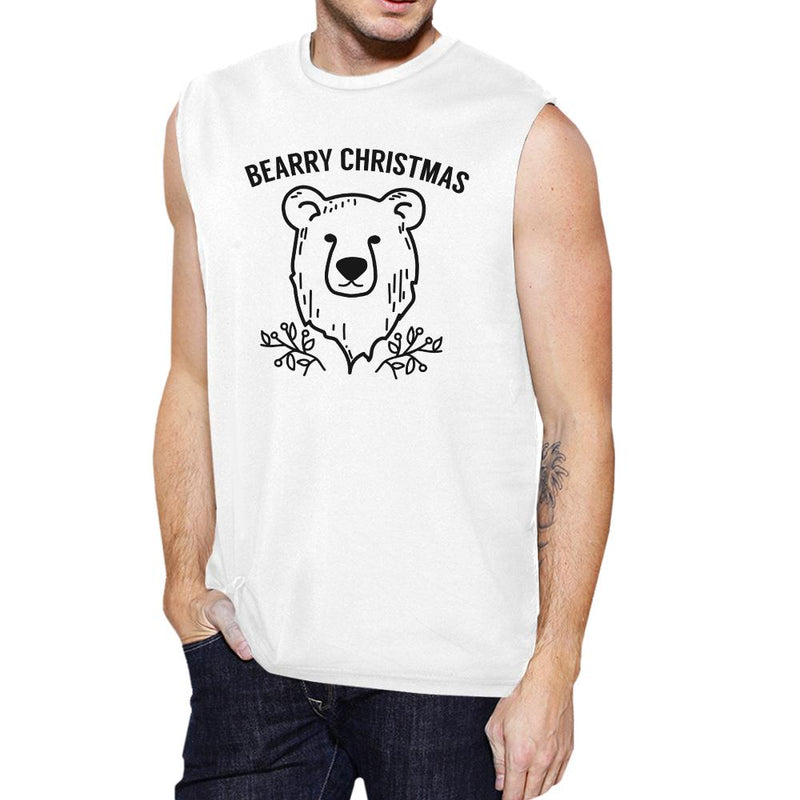 Bearry Christmas Bear Mens White Muscle Top