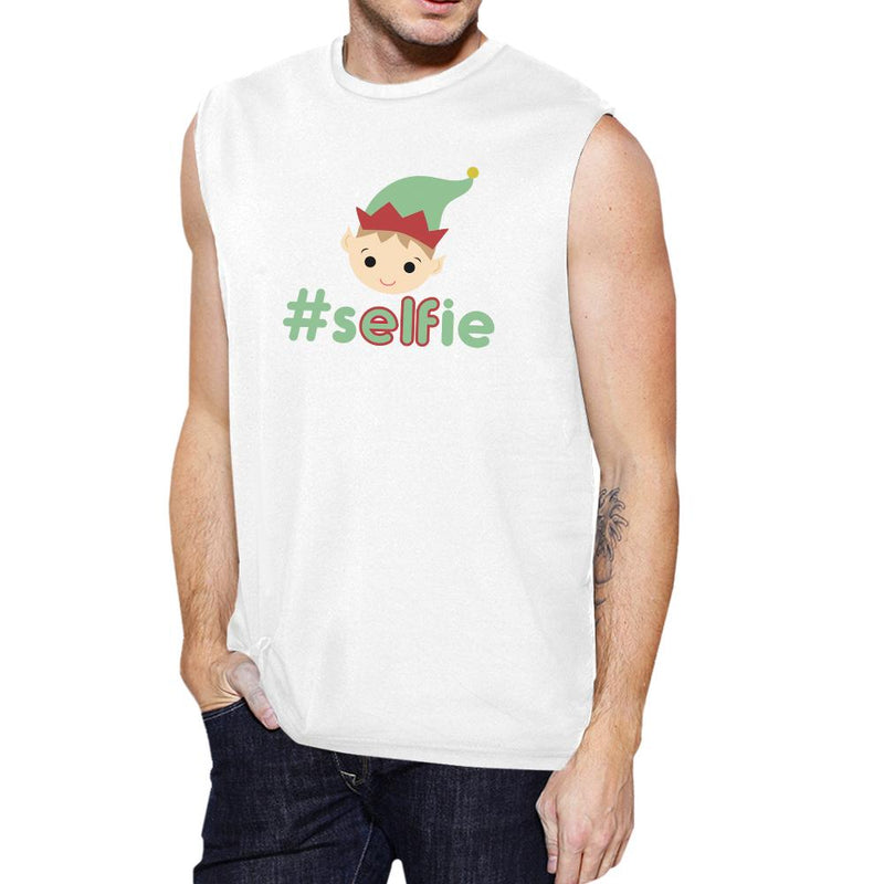 Hashtag Selfie Elf Mens White Muscle Top