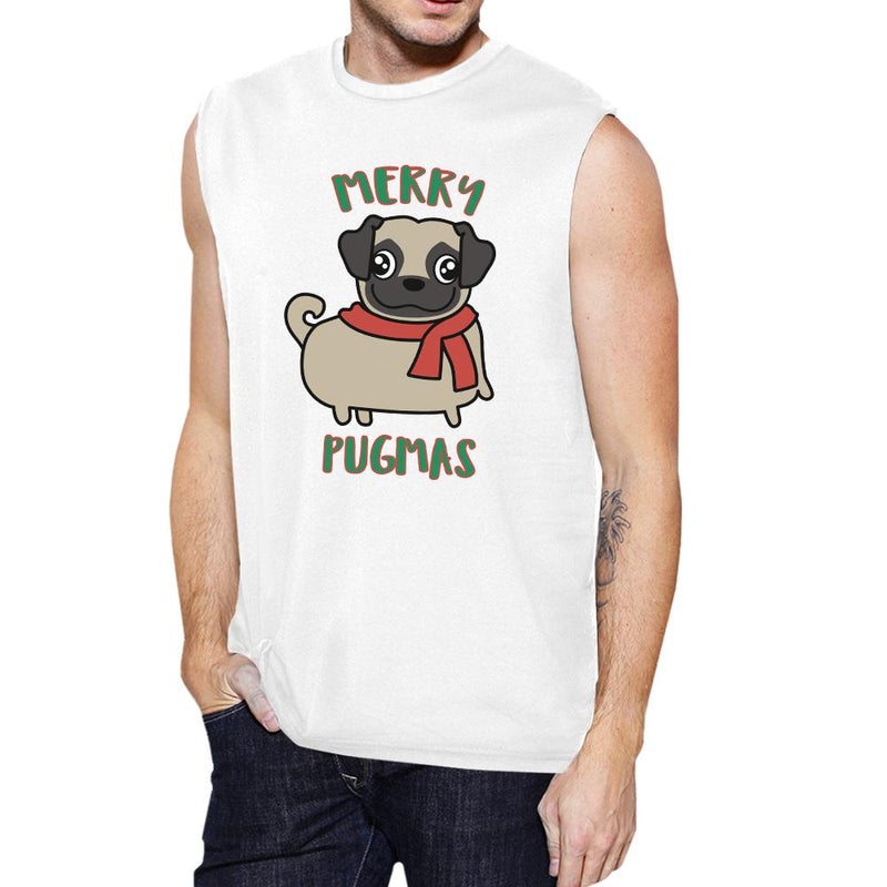 Merry Pugmas Pug Mens White Muscle Top