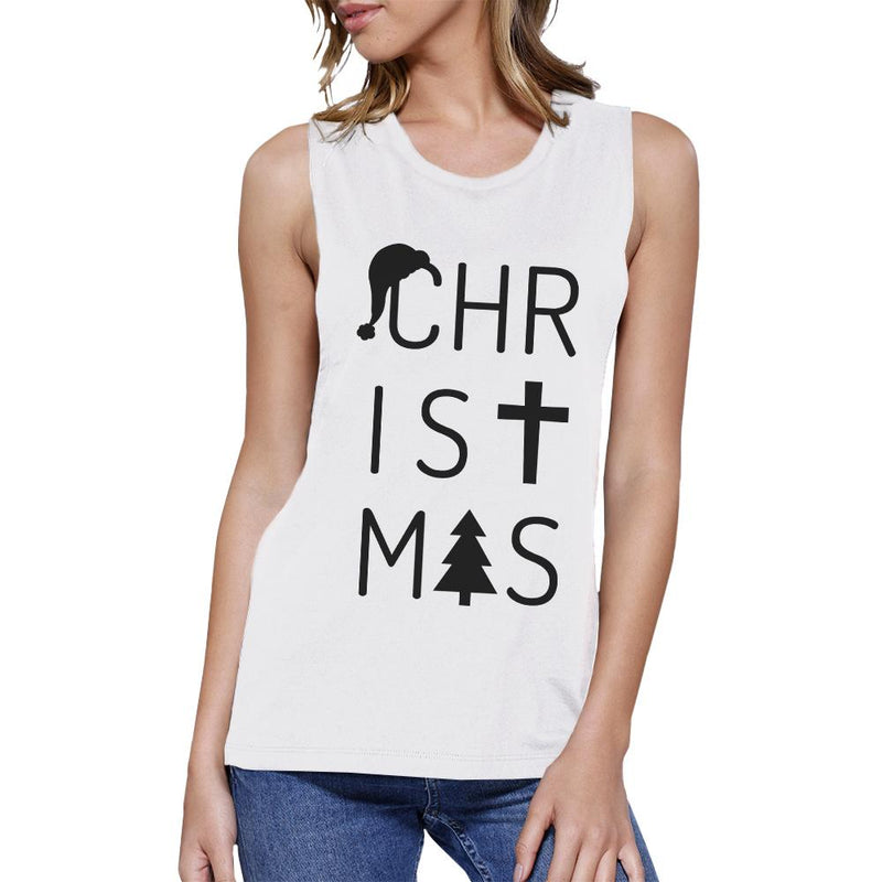 Christmas Letters Womens White Muscle Top