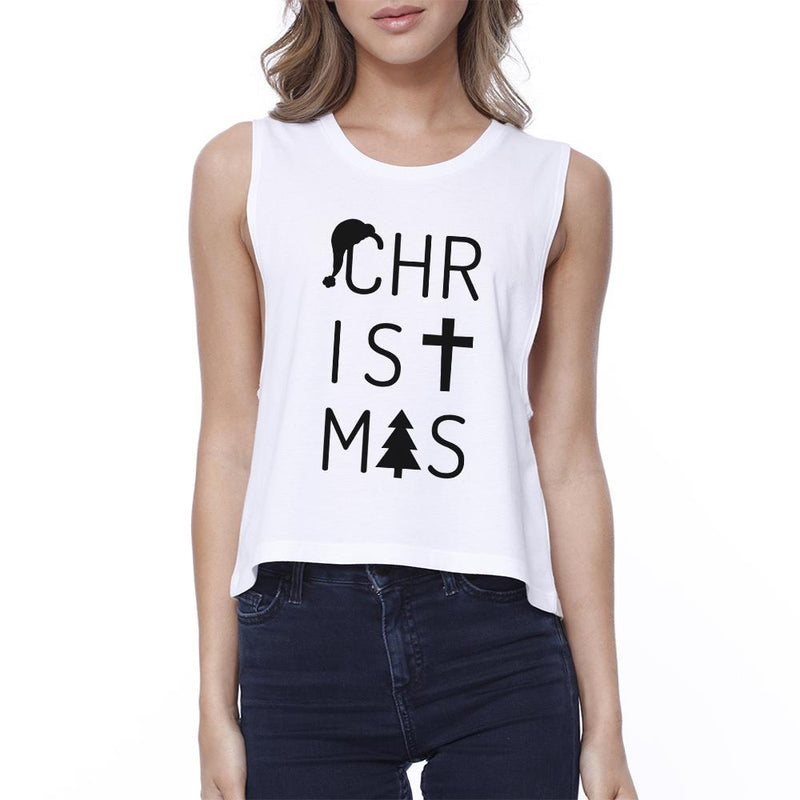 Christmas Letters Womens White Crop Top