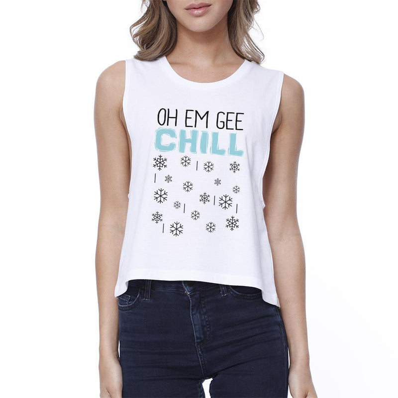 Oh Em Gee Chill Snowflakes Womens White Crop Top