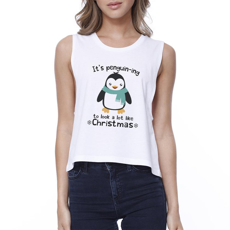It's Penguin-Ing To Look A Lot Like Christmas Womens White Crop Top