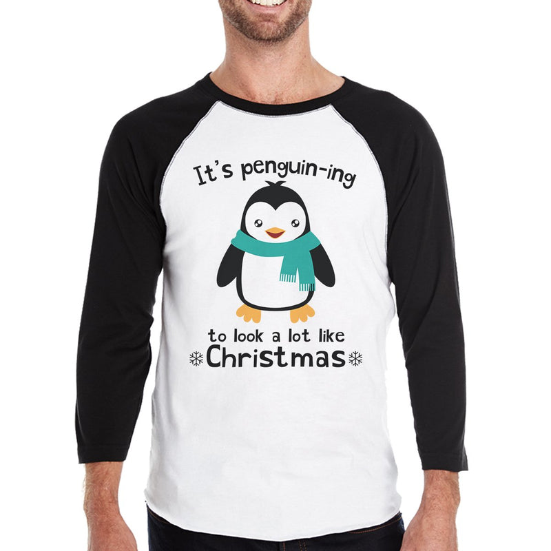 It's Penguin-Ing To Look A Lot Like Christmas Mens Black And White Baseball Shirt