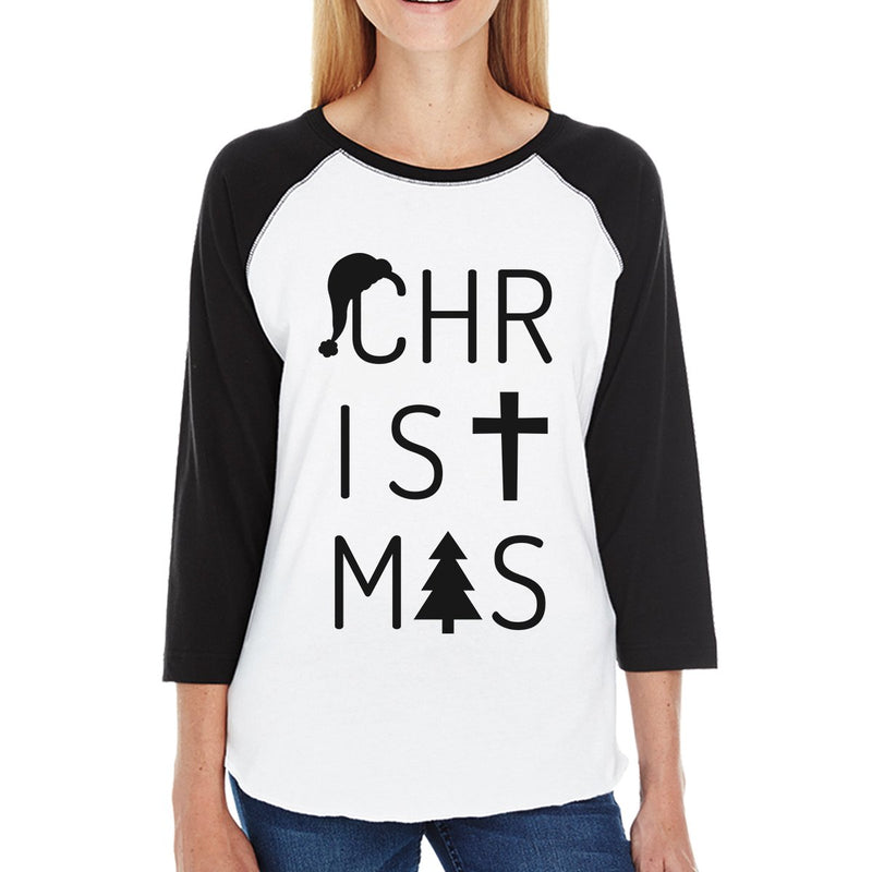 Christmas Letters Womens Black And White Baseball Shirt