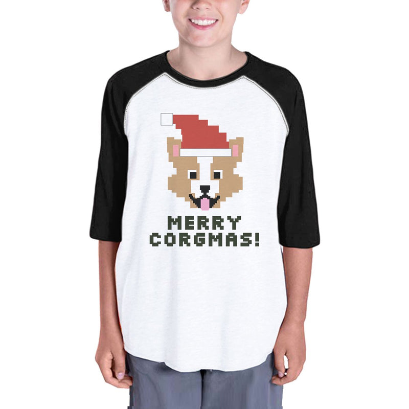 Merry Corgmas Corgi Kids Black And White Baseball Shirt