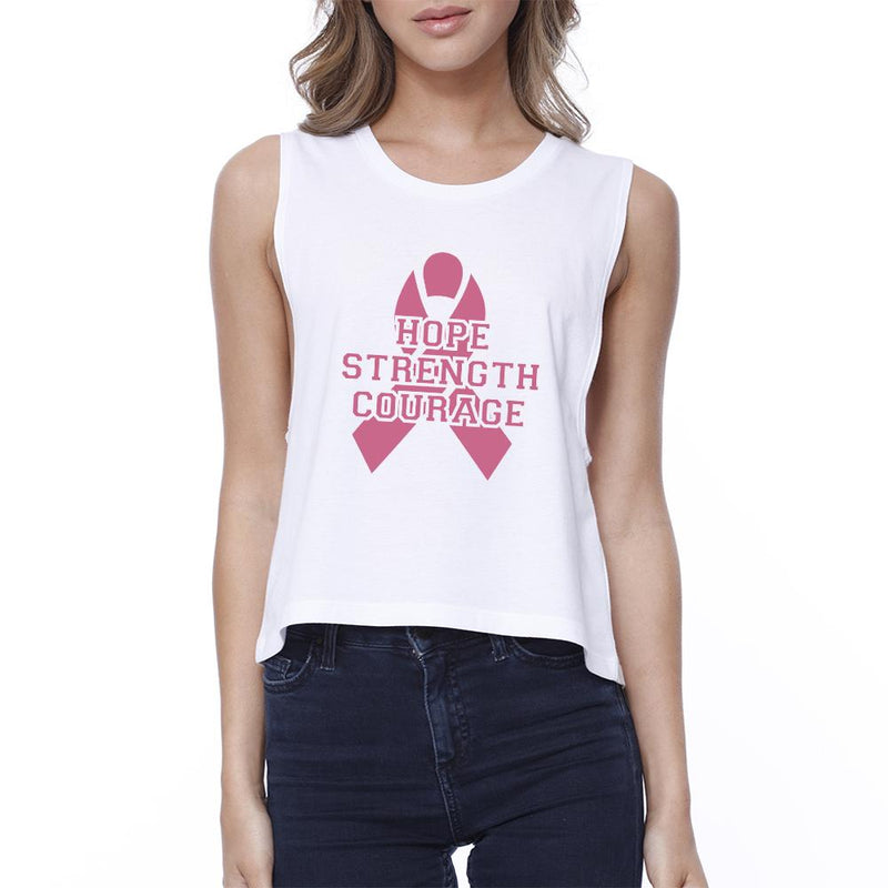 Hope Strength Courage Womens White Crop Top