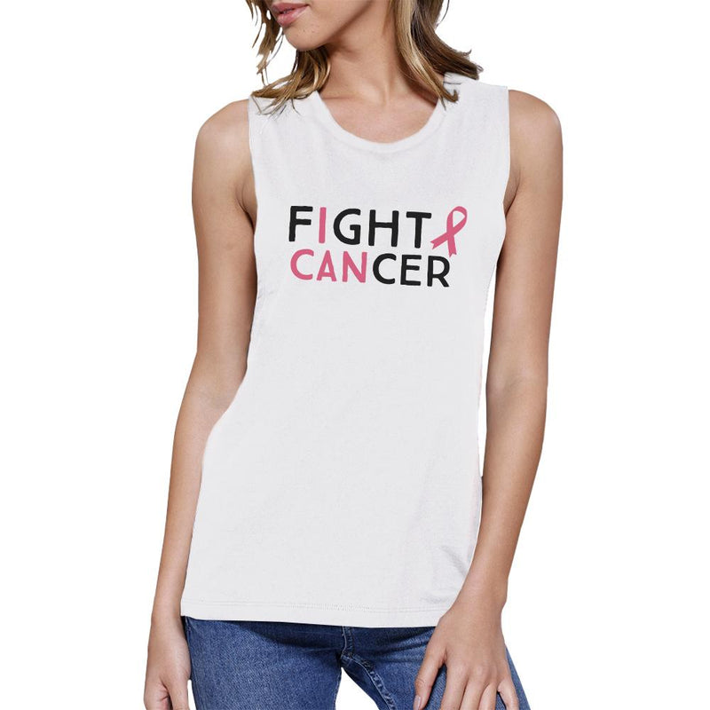 Fight Cancer I Can Womens White Muscle Top