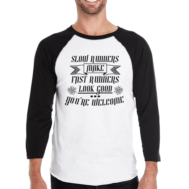 Slow Fast Runners Mens Baseball Shirt Funny Exercise Raglan Tshirt