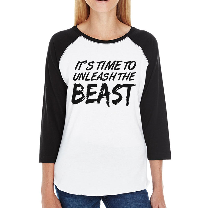 Unleash Beast Womens Baseball Tee Funny Workout Raglan Tshirt Gifts