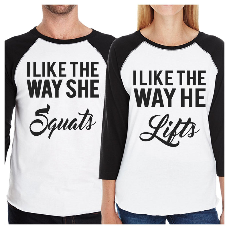 Squats Lifts Matching Couples Baseball Shirts Workout Gym T-Shirt