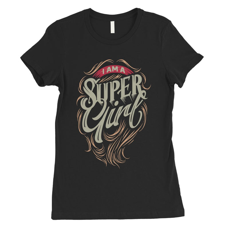 Super Girl Hair Womens Funny Graphic T-Shirt Short Sleeves Cotton