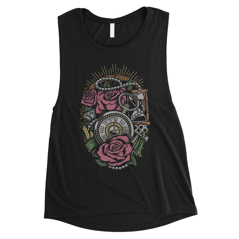 Roses Necklace Watch Womens Muscle Shirt