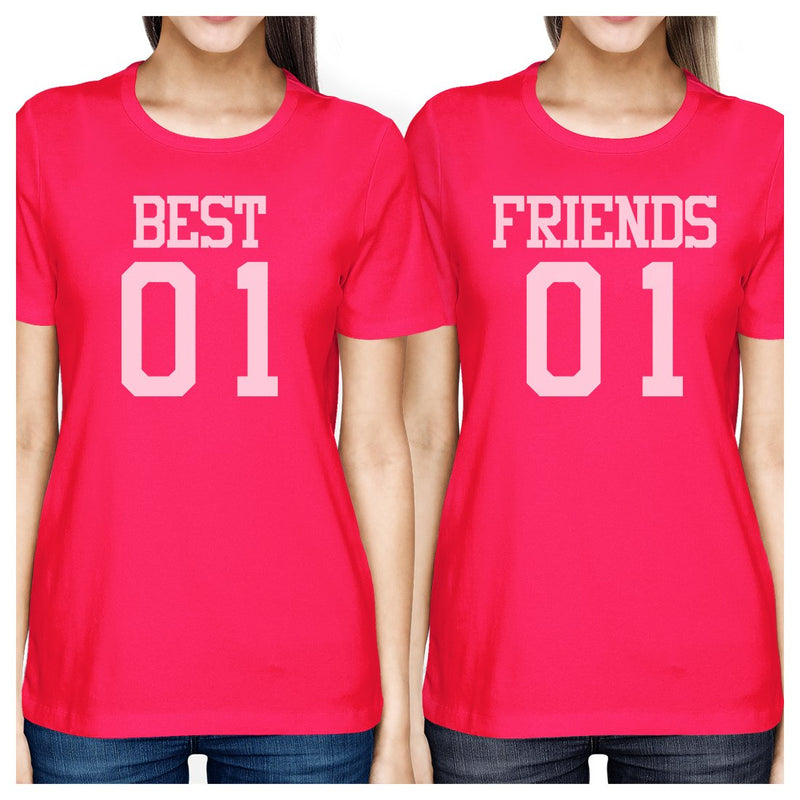 Best01 Friends01 BFF Matching Hot Pink T-Shirts