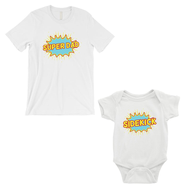 Super Dad Sidekick Dad and Baby Matching Outfits White