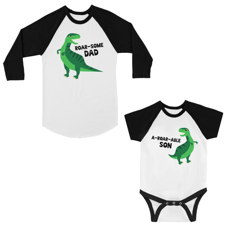 Roarsome Aroarable Dino Dad Baby Matching Baseball Shirts