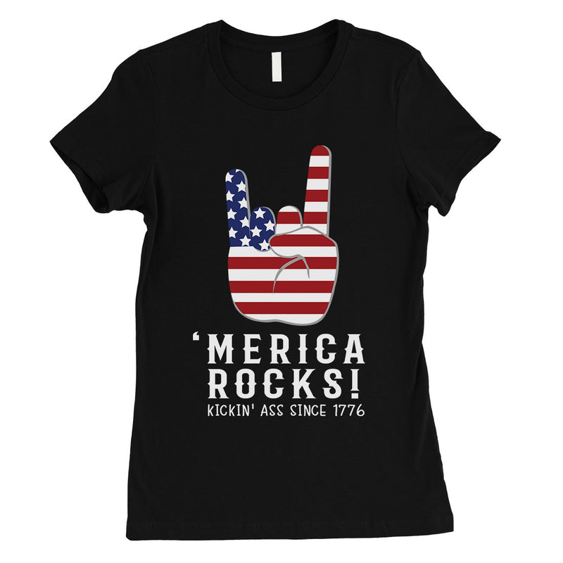 Merica Rocks Womens Cute Graphic T-Shirt Funny 4th of July Outfit
