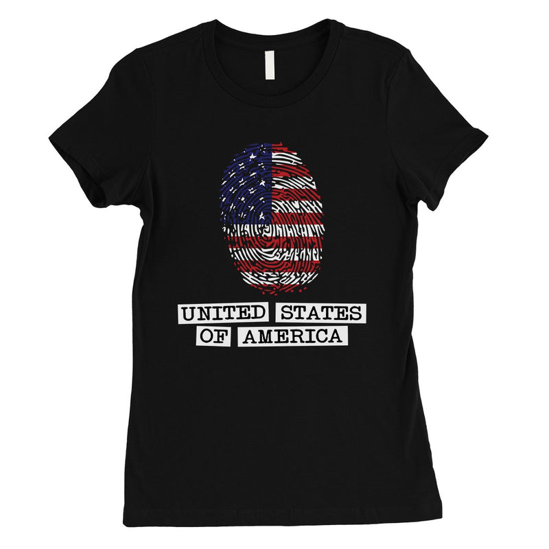 USA Fingerprint Flag Womens Cute Graphic T-Shirt 4th of July Outfit