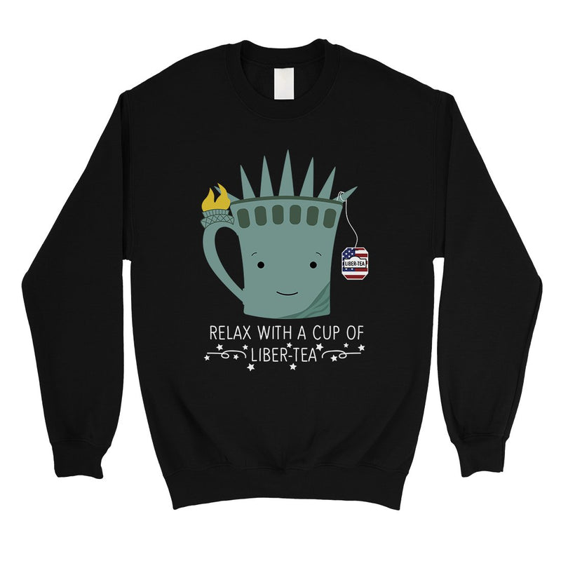 Cup Of Liber-Tea Sweatshirt Round Neck Funny 4th Of July Graphic