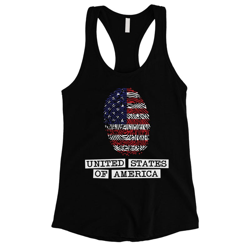 Fingerprint USA Flag Womens Racerback Tank Top 4th of July Outfit