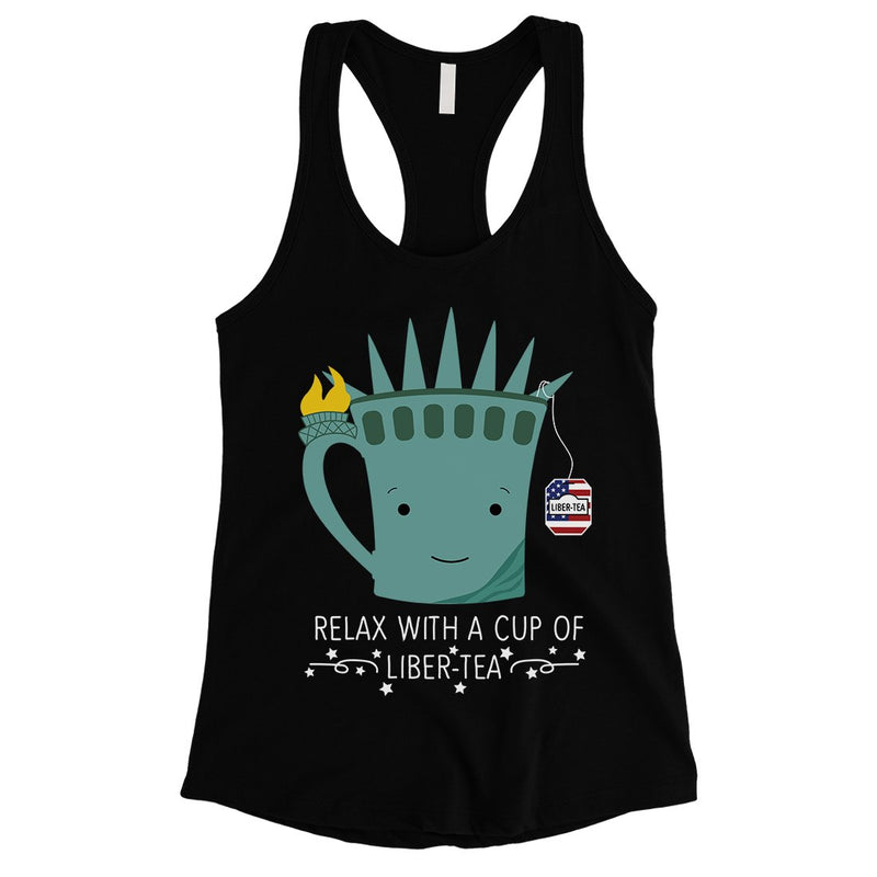 Cup Of Liber-Tea Womens Cute Graphic 4th of July Tank Top For Gym