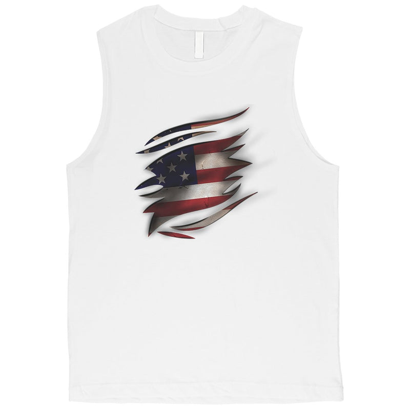 American Flag Ripped Mens 4th of July Muscle Tank Top Gift For Him