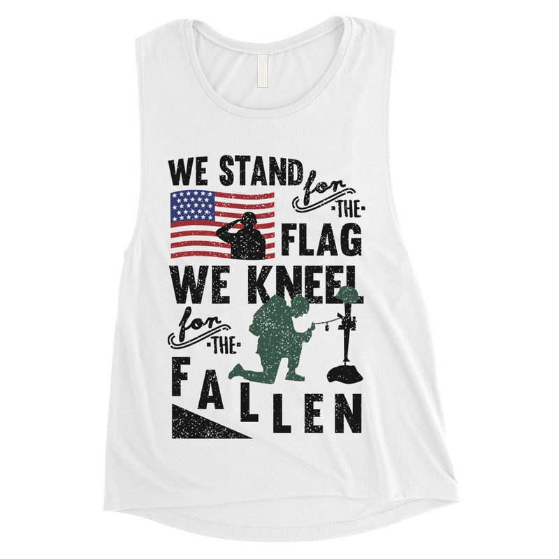 We Stand We Kneel Womens White Muscle Tank Top Memorial Day Gift