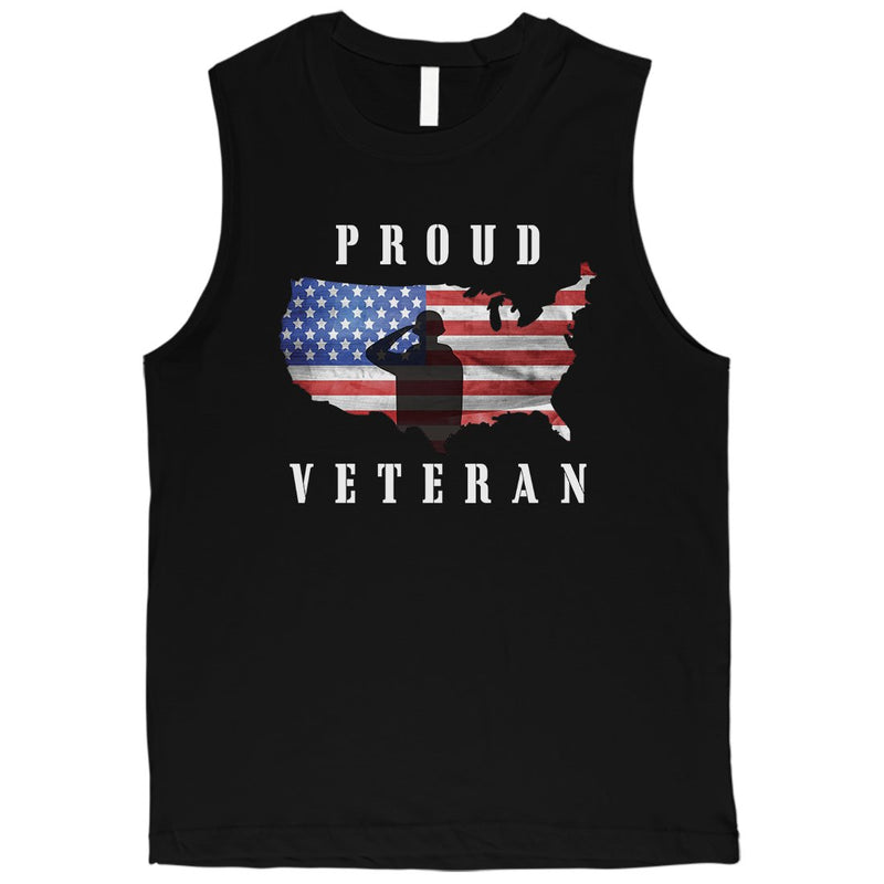 Proud Veteran Mens Graphic Muscle Tee 4th of July Gift For Army Dad