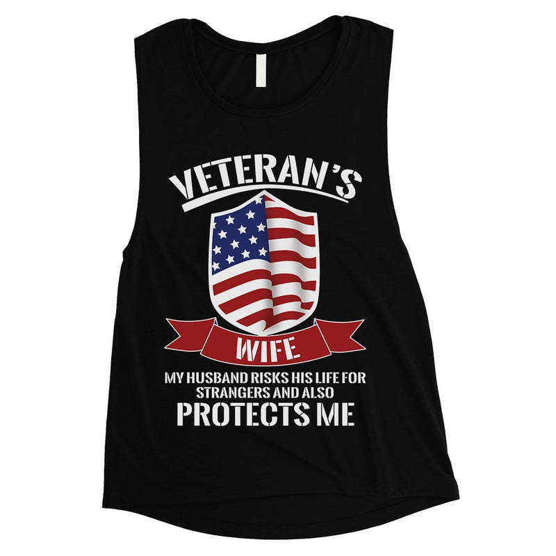 Veterans Wife Shirt Womens Cute Graphic 4th of July Muscle Tee Gift