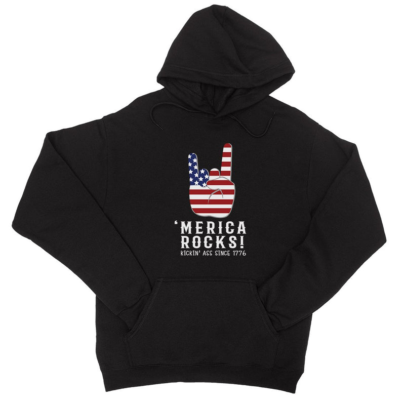 Merica Rocks Pullover Unisex Funny 4th Of July Hooded Sweatshirt