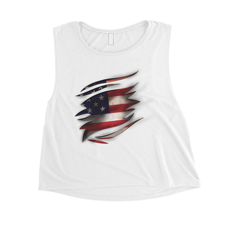 American Flag Ripped Womens Cute Crop Tank Top For 4th of July Gift