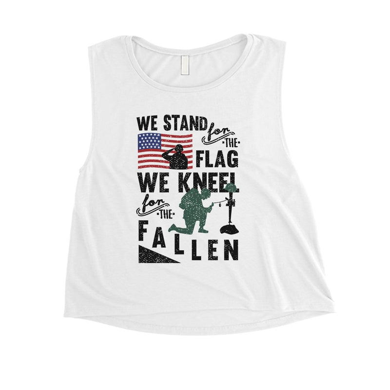 We Stand We Kneel Womens Cute White Crop Tank Top Memorial Day Gift