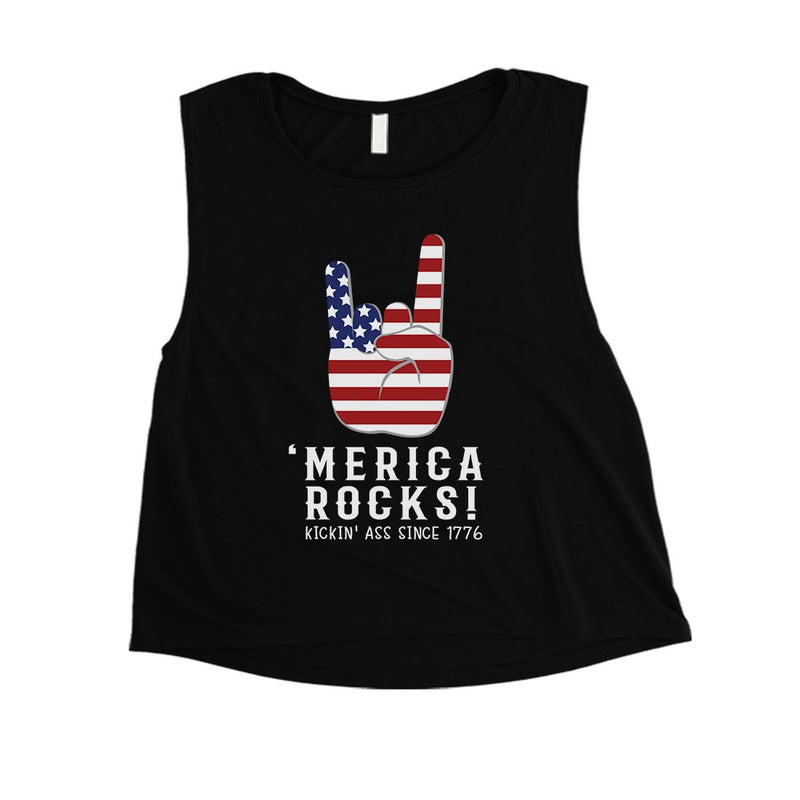 Merica Rocks Womens Cute Graphic Crop Tee For 4th Of July Outfit