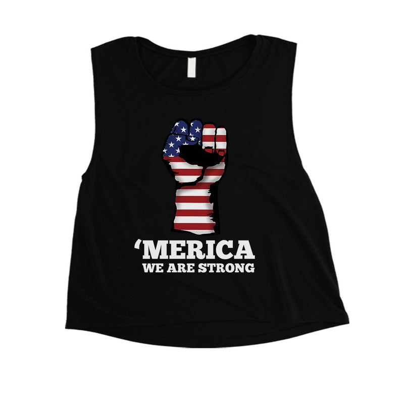 Merica We Strong Womens Workout Crop Tee Cute 4th Of July Outfits