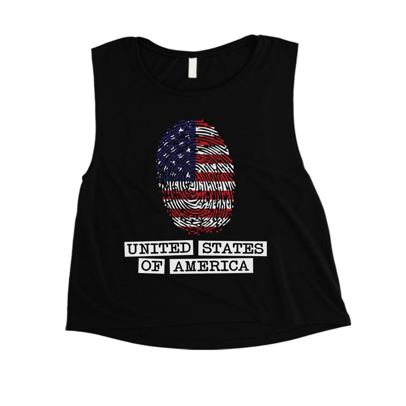 Fingerprint USA Flag Womens Crop Tee Cute 4th of July Outfit Gift
